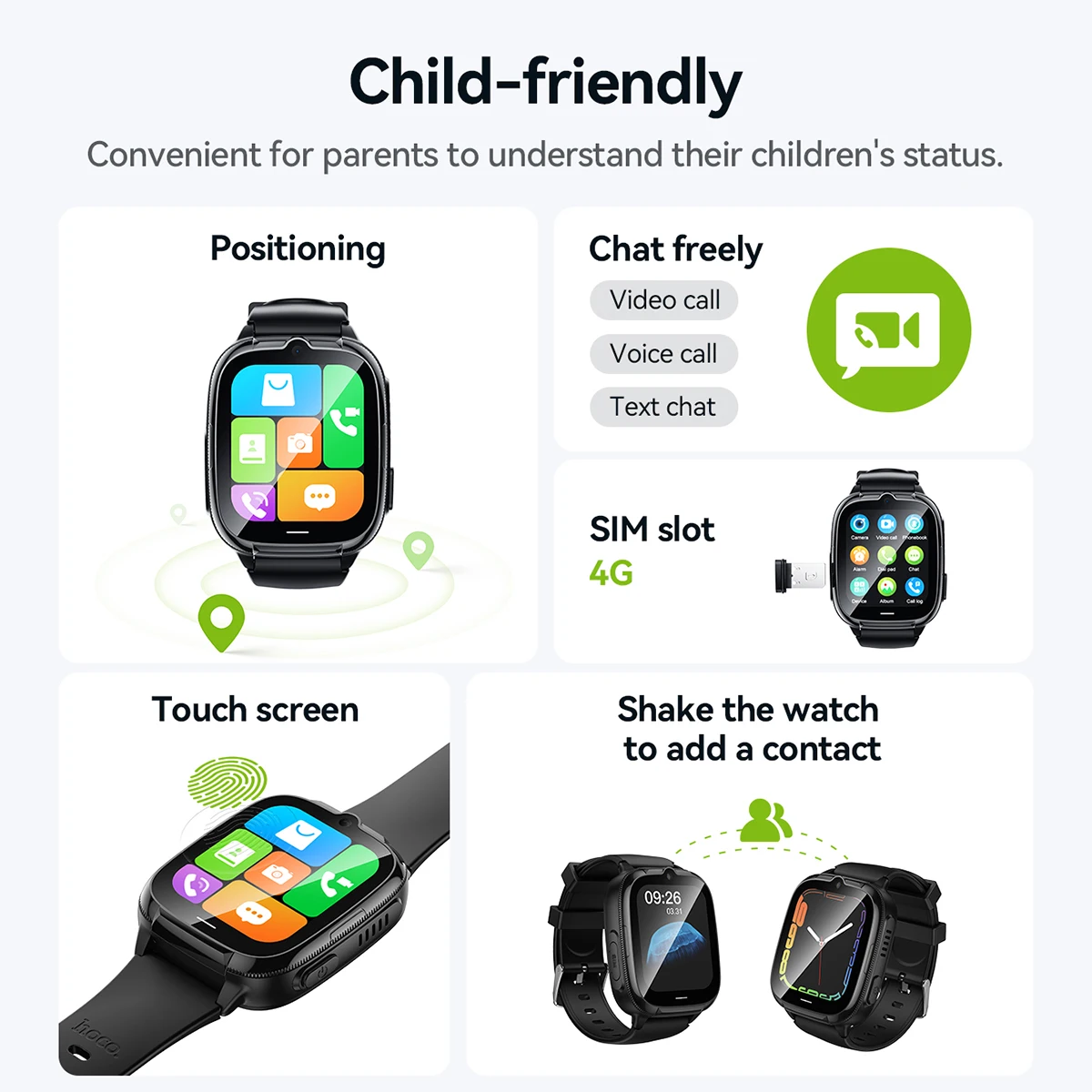 HOCO Y106 1.83ich LCD Touch Screen Children Smart Watch For Girl/Boy 4G SIM Card LBS Location Tracker 8W Camera Phone Call Watch view 2