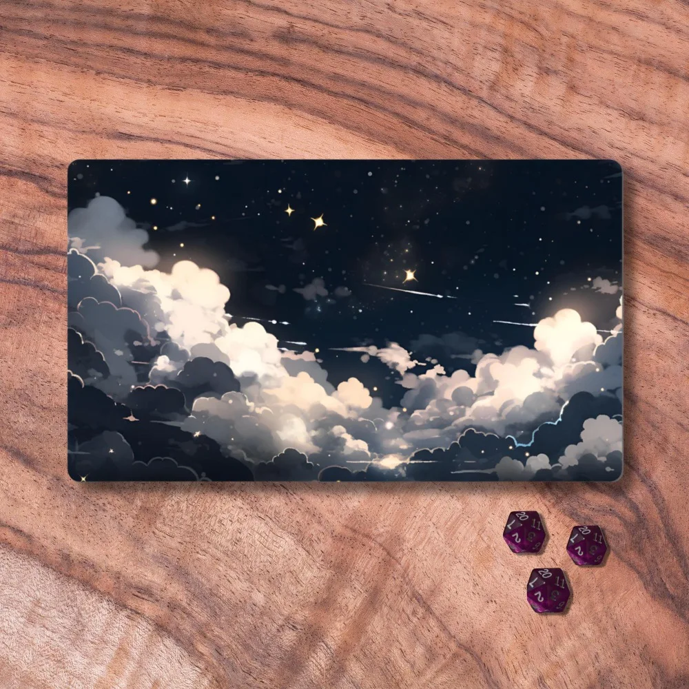 RPG Playmat Anime, Night Sky Themed CCG Playmat, Aesthetic Black and White TCG Playmat, Gifts for Gamers desk accessories