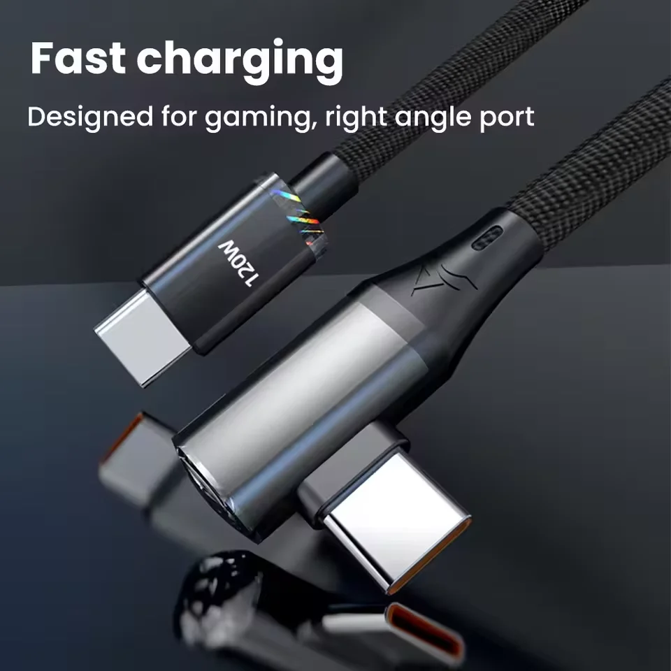 120W 6A Dual USB C Fast Charging Cable 90 Degree Elbow Type-C To Type-C Quick Charge 3.0 Data Line For Xiaomi Oneplus iPhone 17