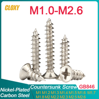 100~ 1000pcs M1 M1.2 M1.4 M1.5 M1.6 M1.7 M2 M2.2 Mini Steel Nickel Plated Recessed Countersunk Flat Head Self-tapping Wood Screw