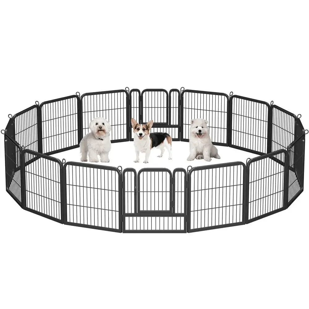 16 Panel Heavy Duty Metal Dog Playpen with Door Versatile Indoor/Outdoor Pet Exercise Area Portable and Safe Enclosure Dogs