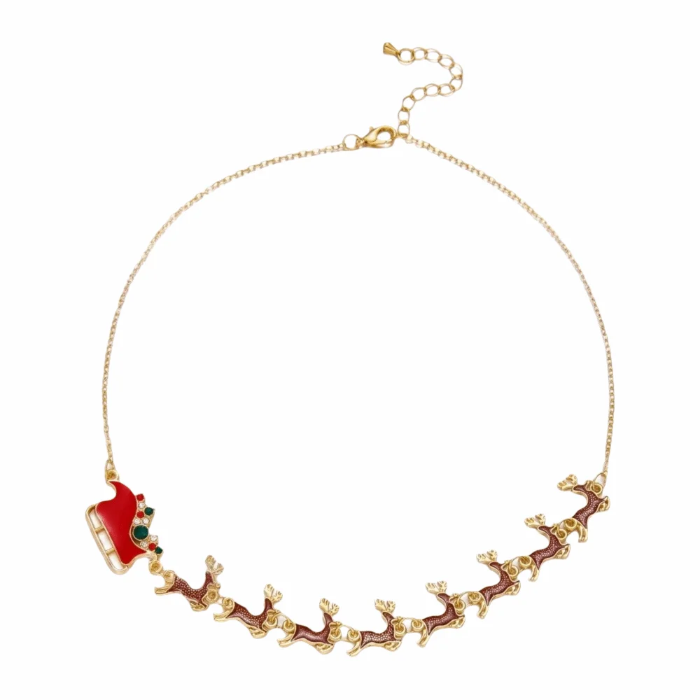 Creative Christmas Pendant Necklace Adjustable Length Handmade Reindeer Bracelet Enamel Rhinestone Colorful