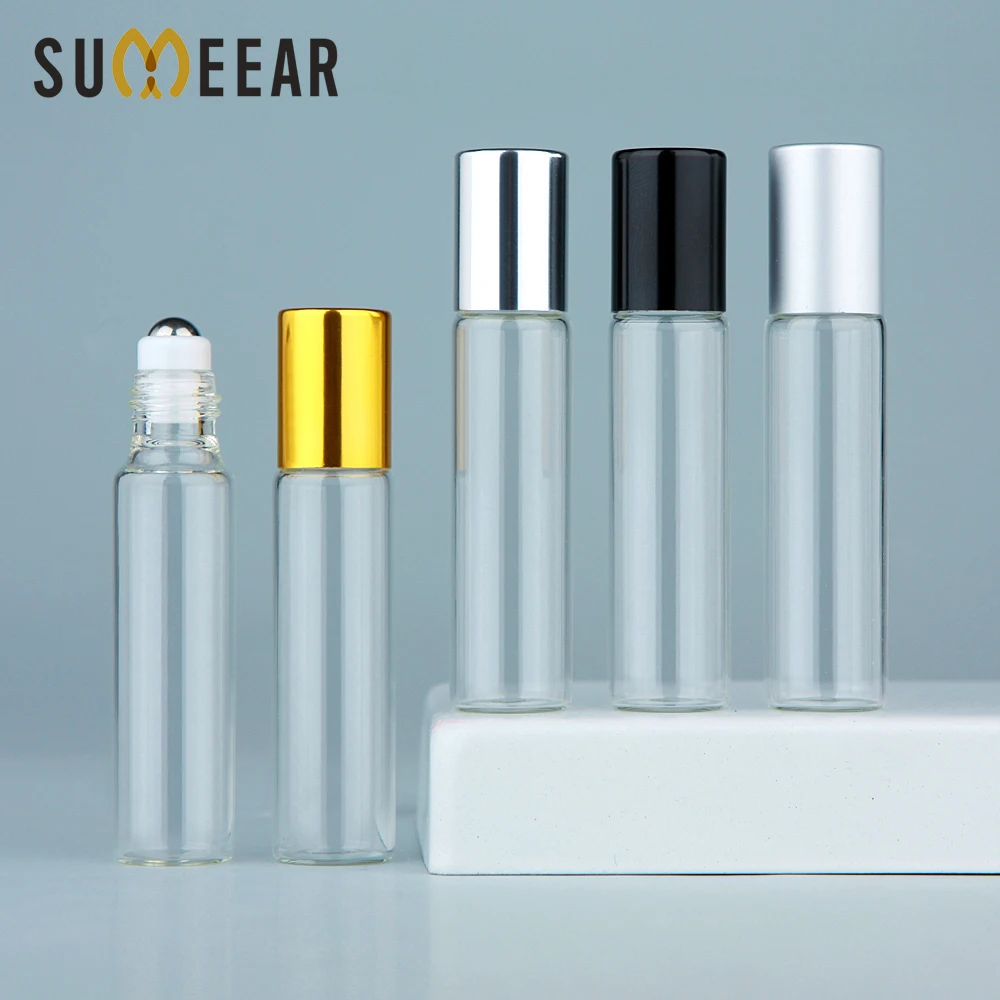 100Pcs/Lot 10ml Clear Glass Roller Essential Oil Bottle Empty Roll On Perfume Bottle Empty Glass Vials Cosmetics Container