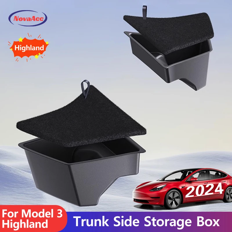 

Rear Trunk Side Organizer Storage Box For Tesla Model 3 Highland 2024 Waterproof Odorless Side Storage Bins Trunk Accessories