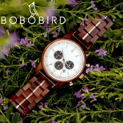 BOBO BIRD Women Watches Top Luxry Brand Engraved Wood Chronograph Watches With Auto Date Multi Functional Quartz Women's Watch