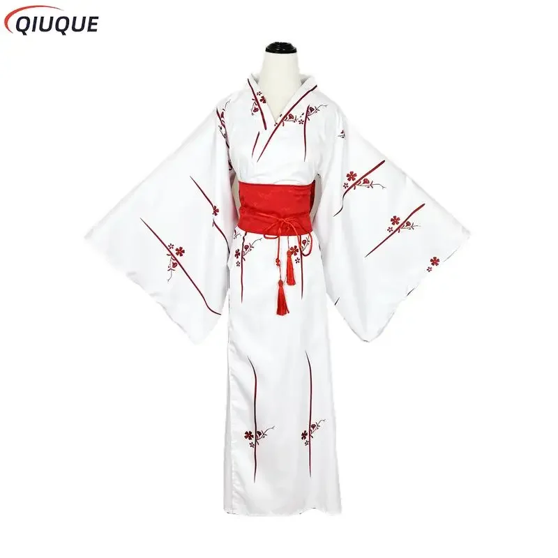 Women Japanese Traditional Kimono Casual Samurai Geisha White Haori Yukata Bowknot Loose Clothes Cosplay Costume