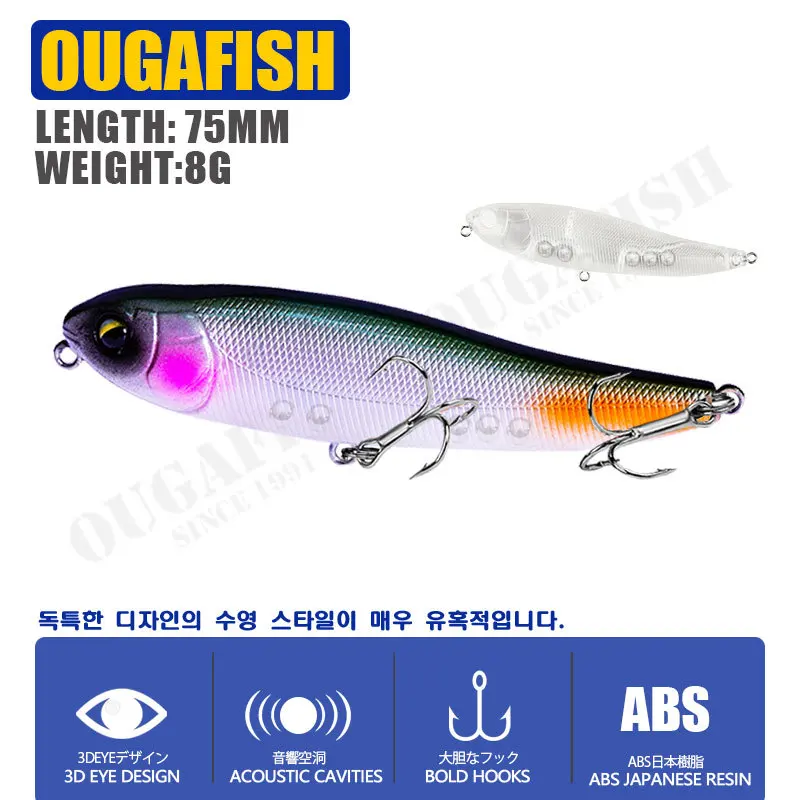 Floating Pencil Walk Dog Action Fishing Lure 75mm 8g Wobblers Peche Accessoire Black Minnow Isca Artificial And Unpainted Bait