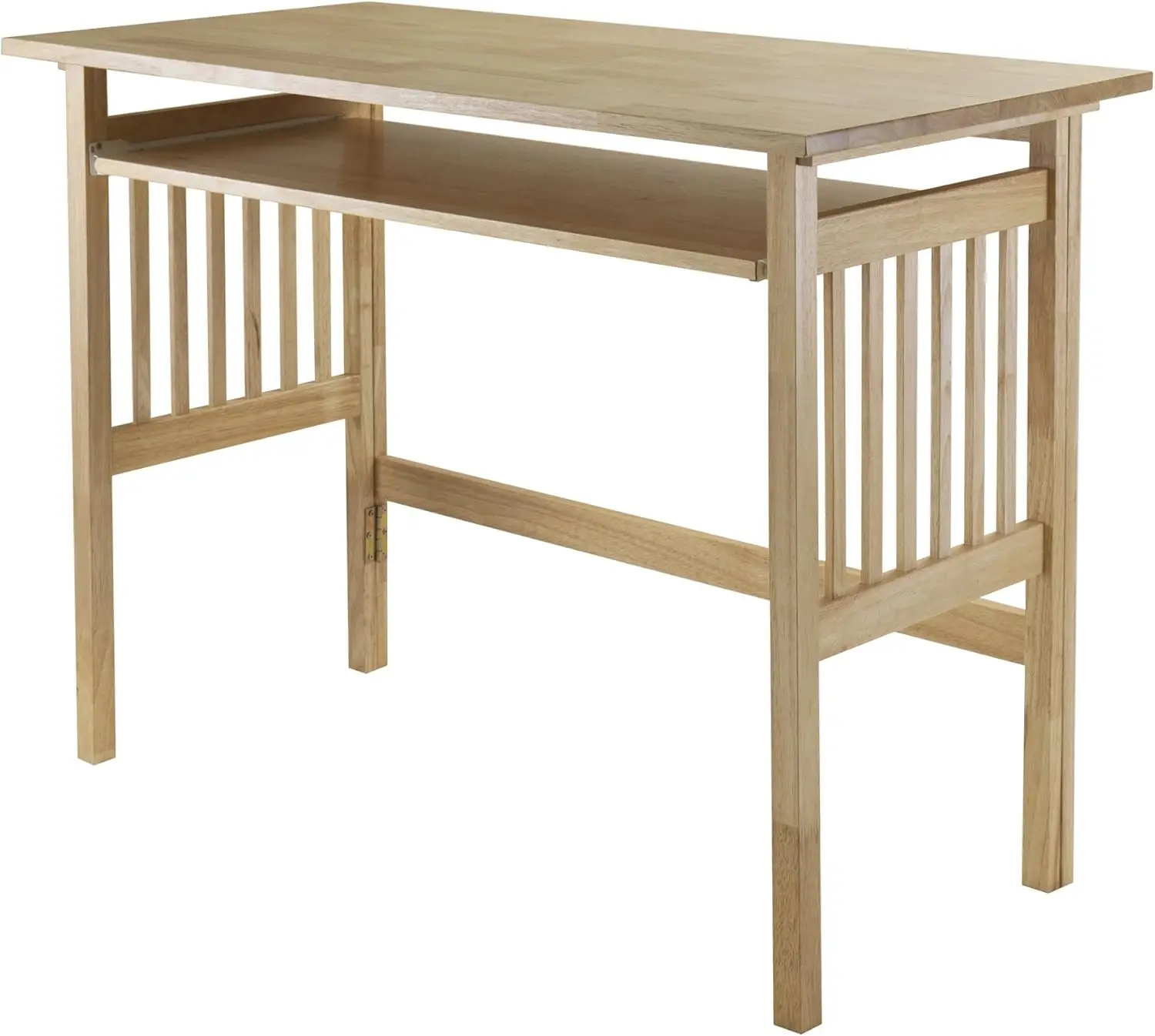 Folding Computer Desk Beechwood Solid Wood with Slide-out Keyboard Tray Slatted Sides and Open Back Offer Light Airy Look