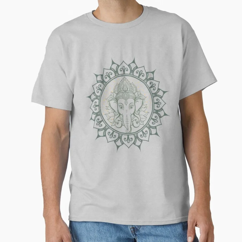 Yoga Ganesha, Hindu elephant god ganesha or Ganpati, diwali rangoli Gift t shirt for man Large size Tops 100% cotton Clothes