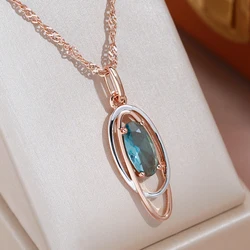 JULYDREAM Trendy 585 Gold Silver Color Double Geometric Oval Blue Zircon Pendant Necklace for Women Elegant Accessories Jewelry