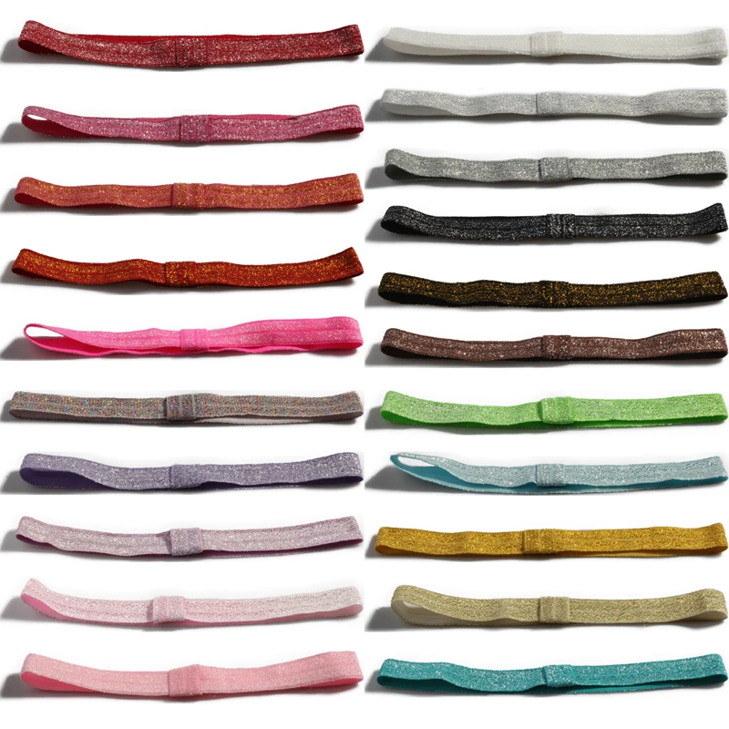 Fold Over Elastic Glitter Headbands para crianças, Solid Ribbon, Acessórios de cabelo para meninas, U Pick Color, 5 in, 8 in, 10PCs