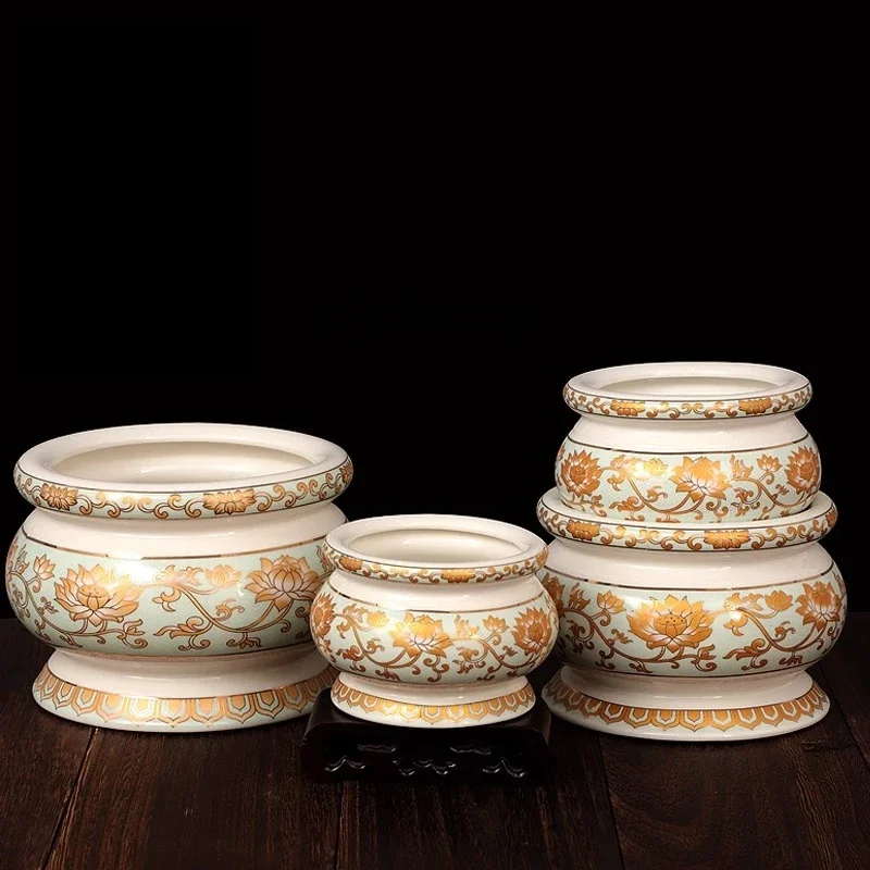 

r5.20 Lotus Water Supply Cup Buddha Front Fruit Tribute Pan Burning Incense Burner Tribute White Marble Set Buddha Supplies