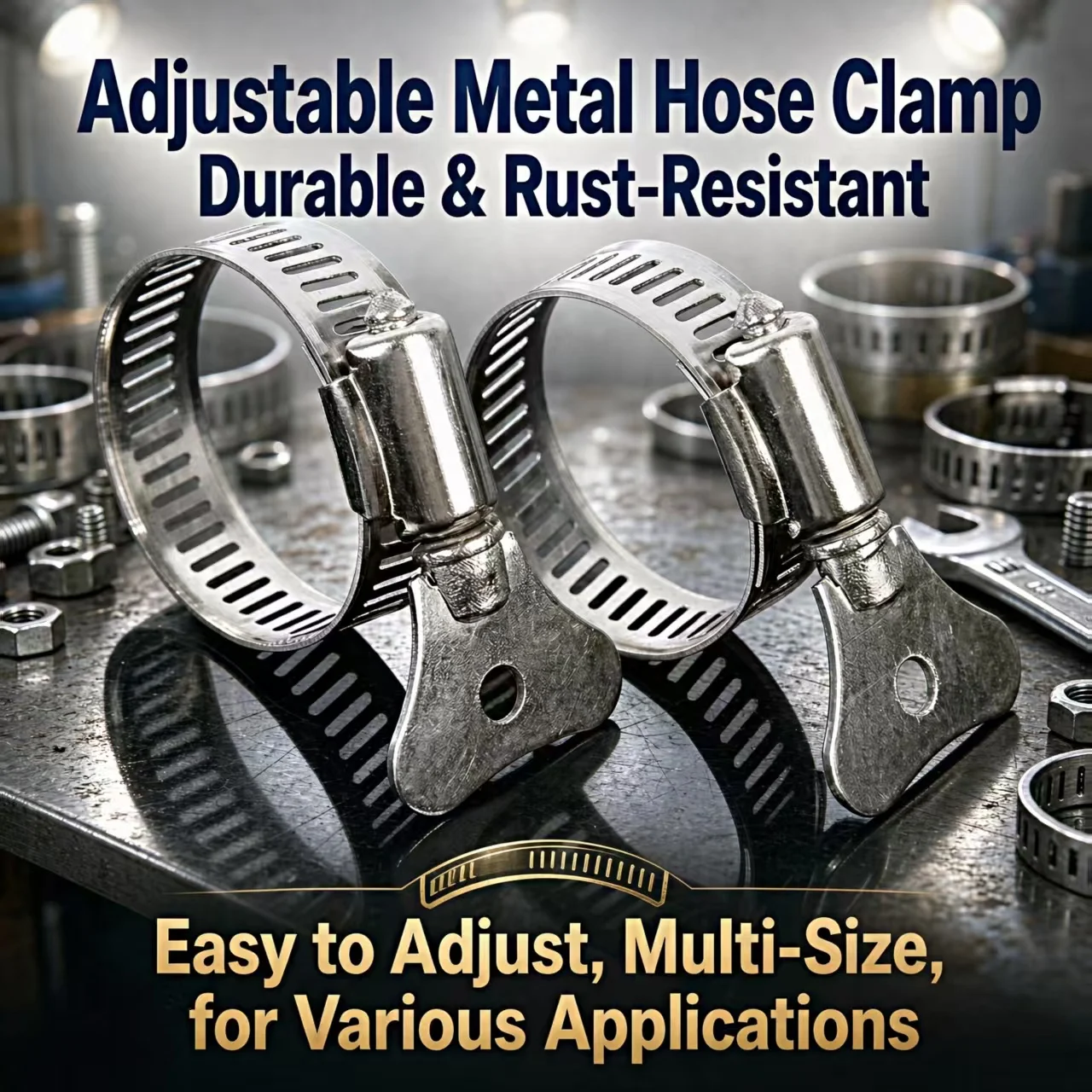 Stainless steel water pipe clamps with handles in five sizes, hose clamps, multi-functional hose fixing clamps