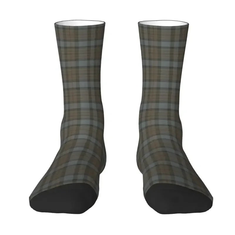 Unisex xadrez Tartan texturizado guingão tripulação meias, vestido de homens bonitos, confortável, quente, marrom, cinza, marrom, impressão 3D, clássico, vestido, Y2K