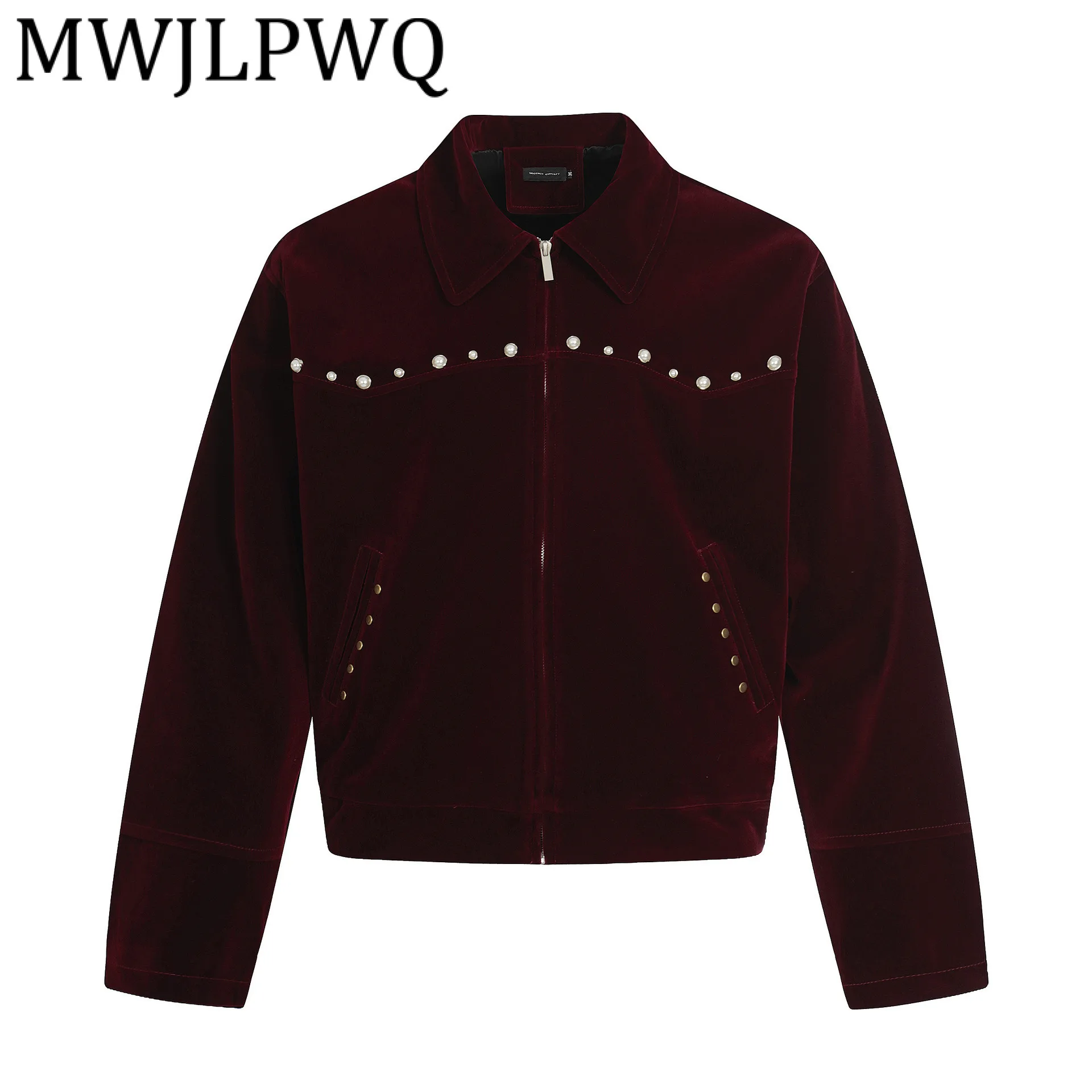 

MWJLPWQ Modish 2025 Autumn New American Beaded Jacket Male High Street Long Sleeve Elegant Lapel Casual Coat 21533