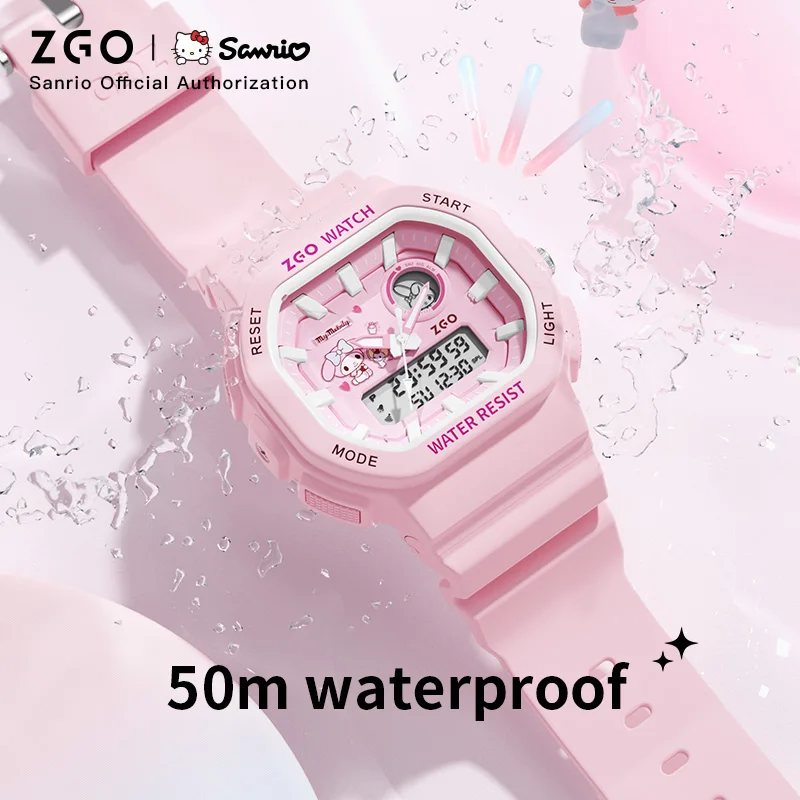 ZGO x Sanrio Melody Watch for Kids Girl Sports 50M Waterproof Square Watch Alarm Clock Chronograph Wristwatch Gift 810