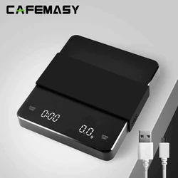 CAFEMASY Digital Coffee Scale with Timer LED Screen Espresso USB 3kg/5kg 0.1g High Precision Measures in Oz/ml/g Kitchen Scales
