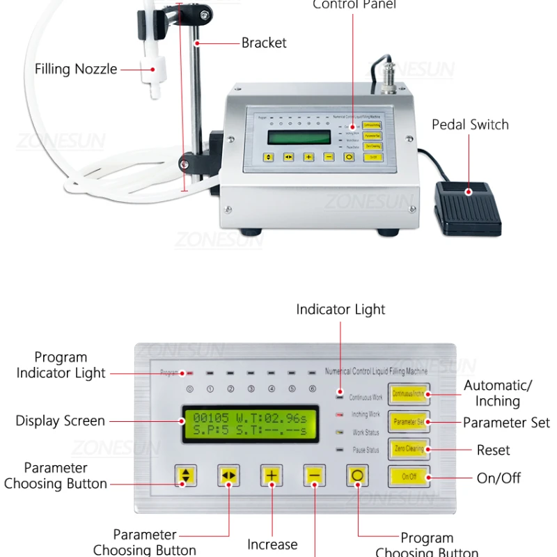 

GFK-160A 5-3500ml Small Digital Control Liquid Filling Machine Juice Water Bottle Dosing Filler 2.8L/min Diaphragm Pump