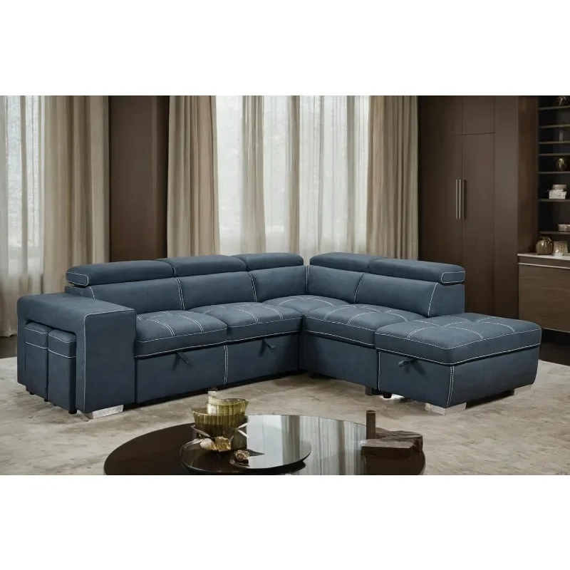 104'' Microfiber L Shaped Sleeper Sectional Couch with Pullout Bed,5 Seat Sleeper Convertible Sectional Sofa with Ottoman