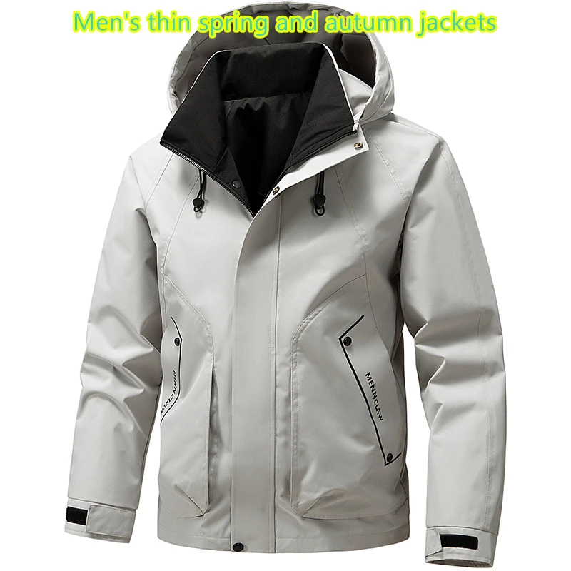 

Men's Softshell Jacket 2025 Spring Autumn Windproof Hooded Cargo Jacket Lightweight Loose Fit Streetwear Coat with Side Pockets