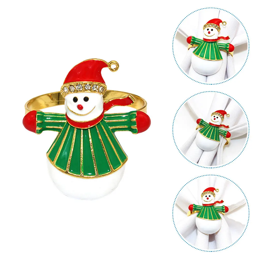 

4Pcs Snowman Napkin Buckles Alloy Xmas Holiday Table Napkin Rings Christmas Party Decor Xmas Serviette Buckle Table Decors