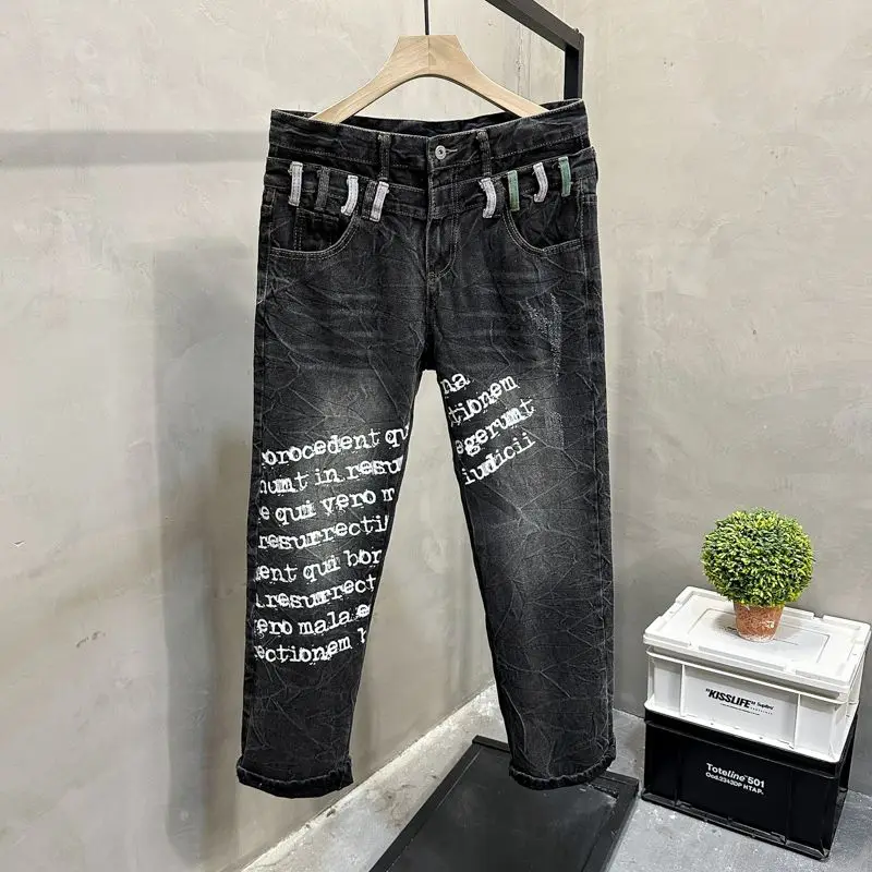 

Мужские джинсы в американском ретро-стиле, прямые, зауженные, средней посадки, из смесового хлопка и полиэстера