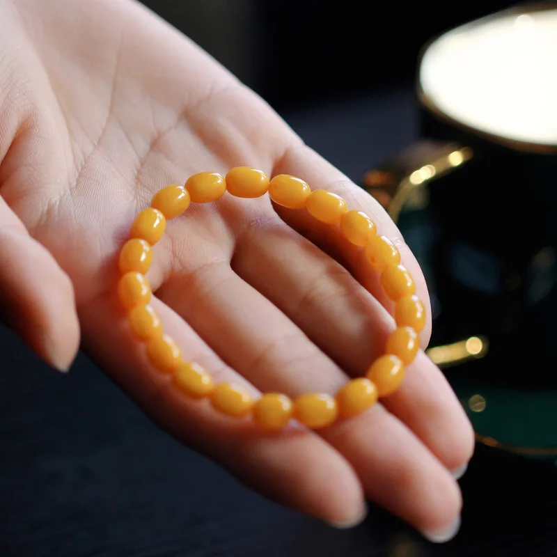 Natural Old Wax Jujube Bead , Full Honey Chicken Oil Yellow Single Circle Beeswax Bracelet