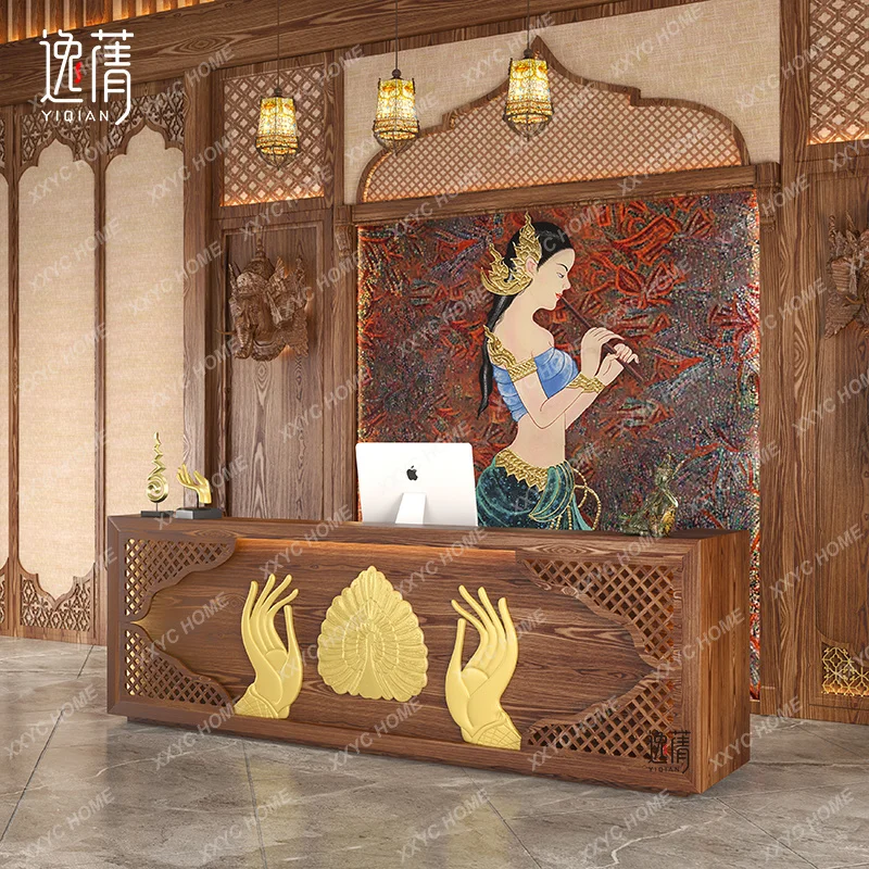 

L Cashier Counter Southeast Asian Style Foot Bath Ear Cleaning Shop Wellness Center Massage Club Company Bar Counter Front Desk