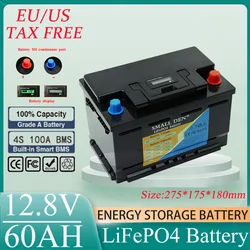 12V 60Ah 100Ah LiFePo4 Battery Built-in BMS Lithium Iron Phosphate Cell 6000 Cycles For RV Campers Golf Cart Solar Tax Free