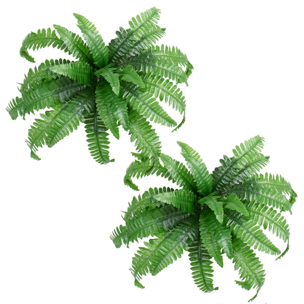 

2Pcs Artificial Boston Fern Fake Ferns 20 Leaves for Each Bouquet Fake Fern Bush Plant Lifelike 21 Inch for Home Porch Window