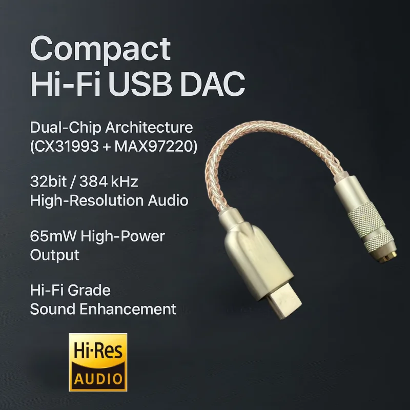Hi-Fi USB-C Headphone Amplifier | 65mW Power for High-Impedance Earphones | Dual-Chip Architecture | Low-Noise Shielding Design
