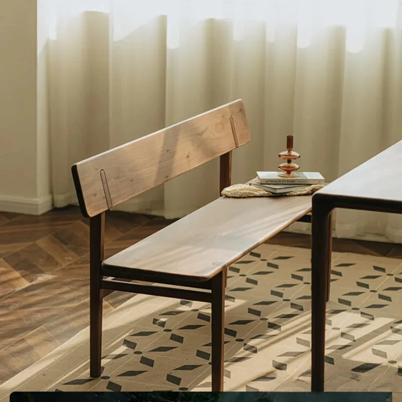 

Bench Japanese Backrest Integrated Bench Black Walnut Household Solid Wood Bench