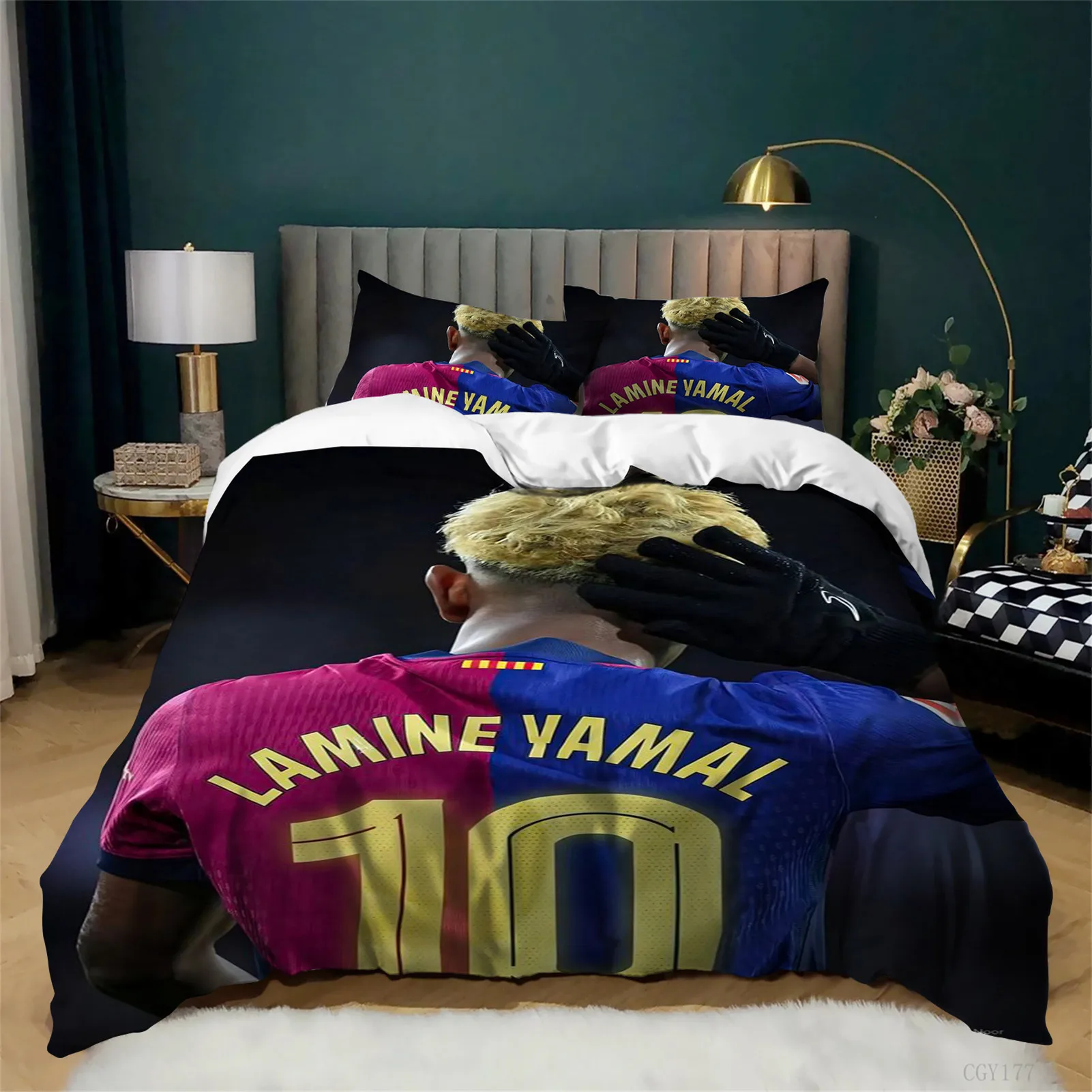 Juego de Ropa de Cama de 3 Piezas con Diseño de Estrella de Fútbol Lami-ne Yam-al, Juego de Funda Nórdica Ligera para Todas las Temporadas, Funda de Edredón Ultra Suave con Funda de Almohada
