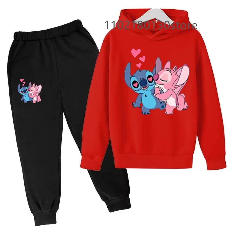 Stitch ฤดูใบไม้ร่วงฤดูหนาว Hoodies เหมาะสําหรับเด็กชายหญิง 3-12 ปีการ์ตูนเสื้อใหม่เด็กชุด