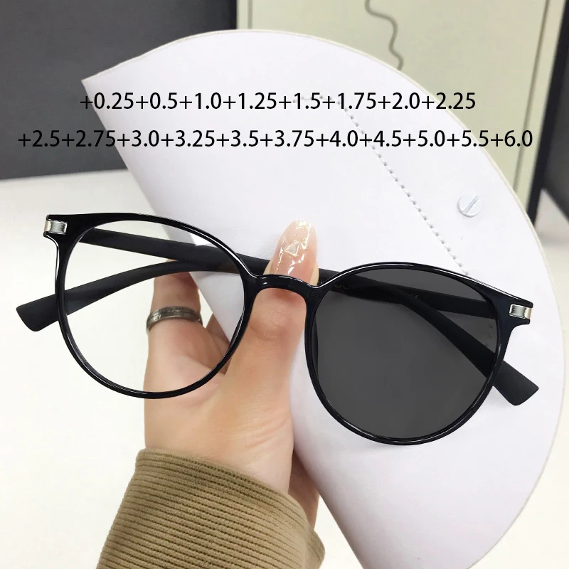 

Black Round Photochromic Reading Sunglasses Men Women Tr90 Magnifier Eyewear Retro Optical Glasses With Diopter +0.75 +4.5 +5.5