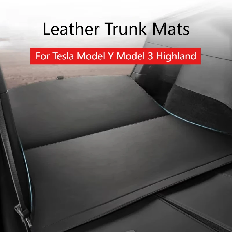 

Leather Trunk Mats for Tesla Model Y Model 3 Highland Rear Trunk Protector Pad All Weather Split Dog Liner Pet Mat Anti-kick Pad