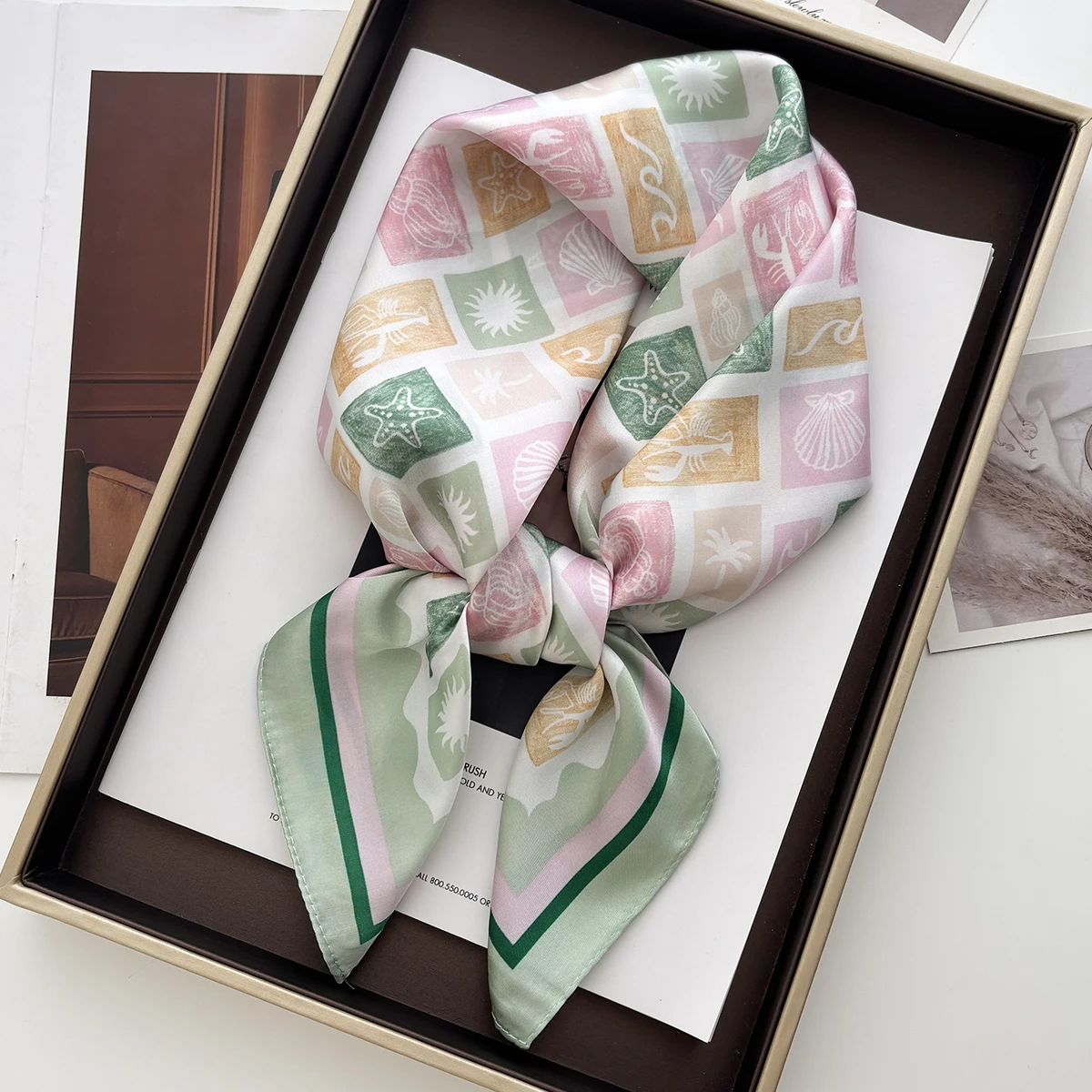 Luxury 70*70cm Square Scarf For Women Print Shawl Warps Elegant Neckerchief Bandanas Hijab Soft Stain Faux Silk Scarves