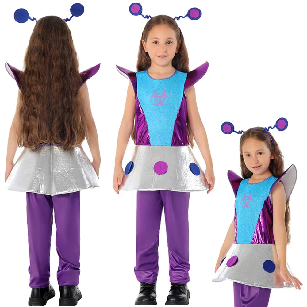 

Fancy Dress Alien Cosplay For Girls Clothing Cartoon Space Astronaut Stage Costume Teen 6 to 14 Years Roleplay Party Outfits