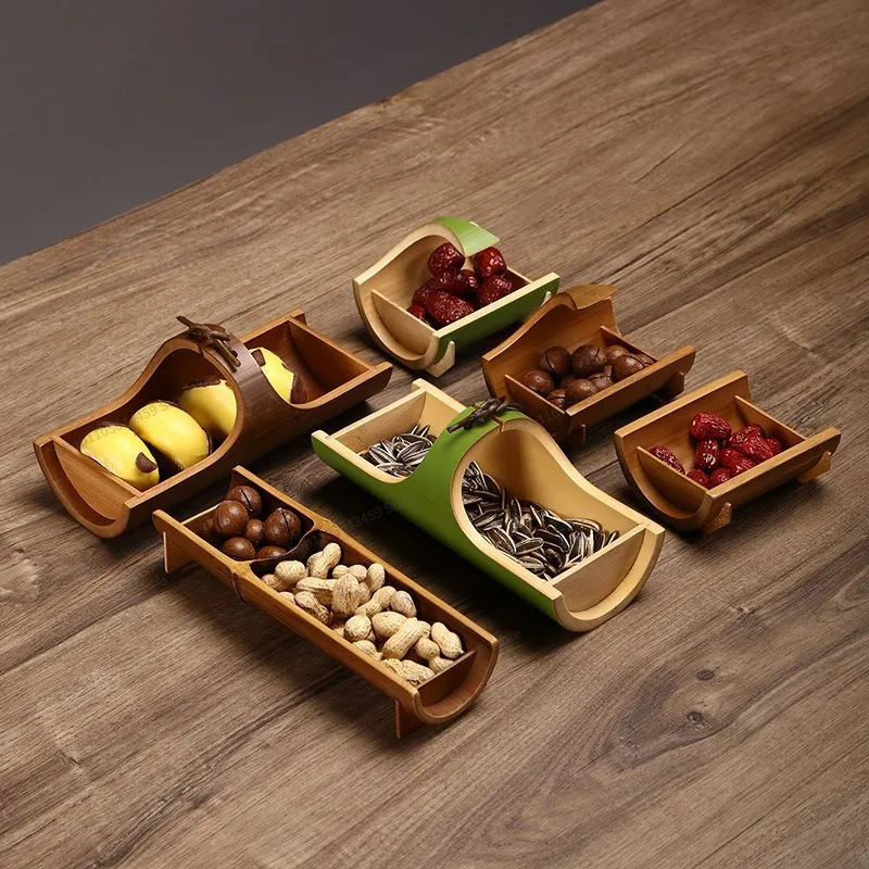 Bamboo Japanese-style snack basket, Chinese tea ceremony accessory, creative bamboo tea tray, dried fruit tray, snack tray