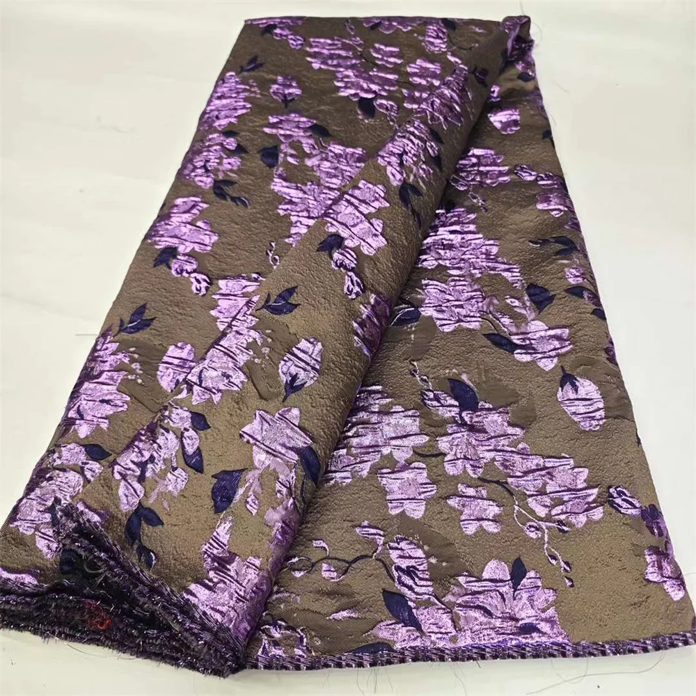 Telas de encaje bordado Jacquard para vestidos de fiesta de graduación, Material de costura, línea dorada, estilo africano, alta calidad, nuevo diseño, 5 yardas