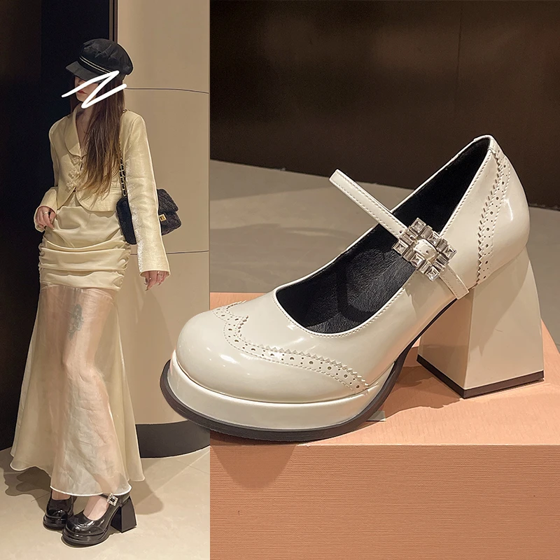 2024 spring new not tired feet a line with shallow mouth single shoe square fashion high heels for women thick heels