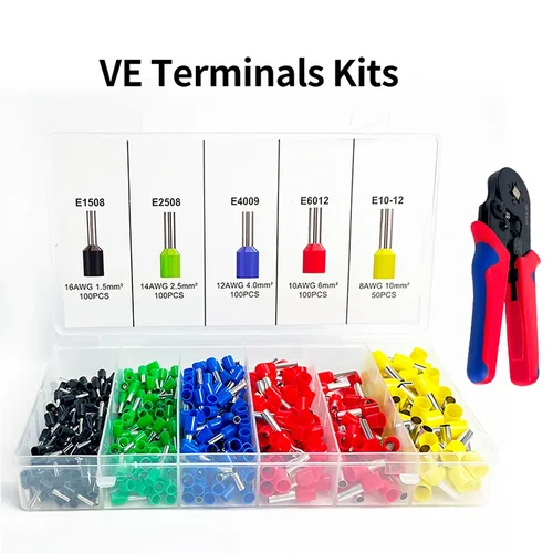 Terminal aislado de tubo eléctrico en caja, 200-1900 Uds., terminales de engarzado Tubular VE, conector de Cable, casquillos, conector de Terminal