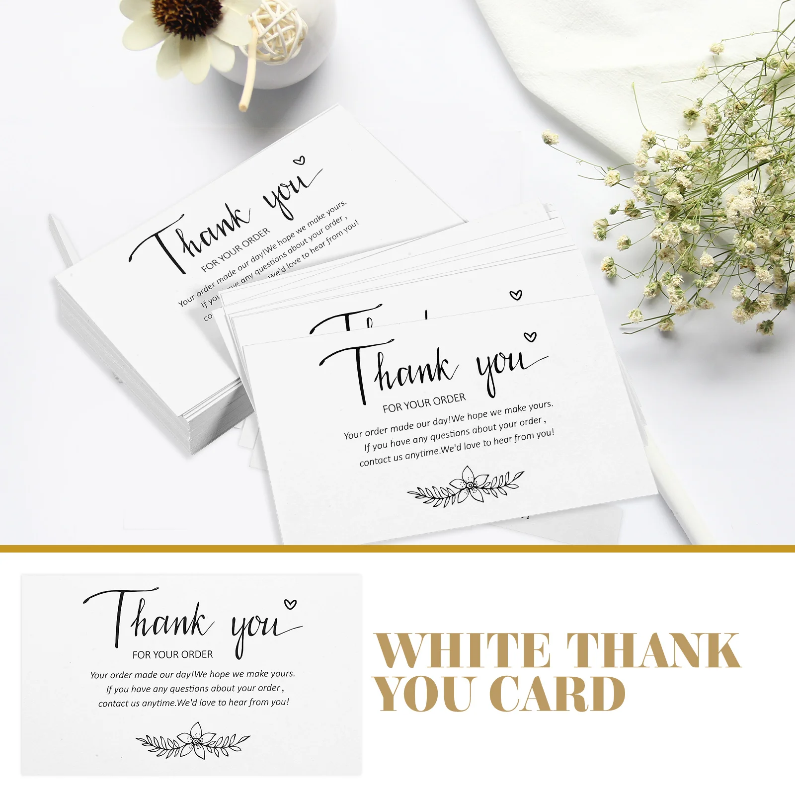 

100pcs Thank You Cards White Chic Design Simple Color Matching Elegant Business Decor Cards for Gifts Packaging