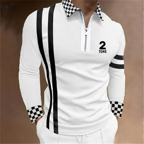 Imagen 1 del producto 2025 nueva moda hombres de manga larga cremallera Polo Shhirt abstracto Appare hombres Casual de gran tamaño solapa estampado Polo camisa S-3XL.