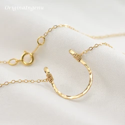 925 Silver Hammered Letter U Pendant Handmade Horseshoe Necklaces Gold Filled Choker Kolye Vintage Jewelry Boho Women Necklace