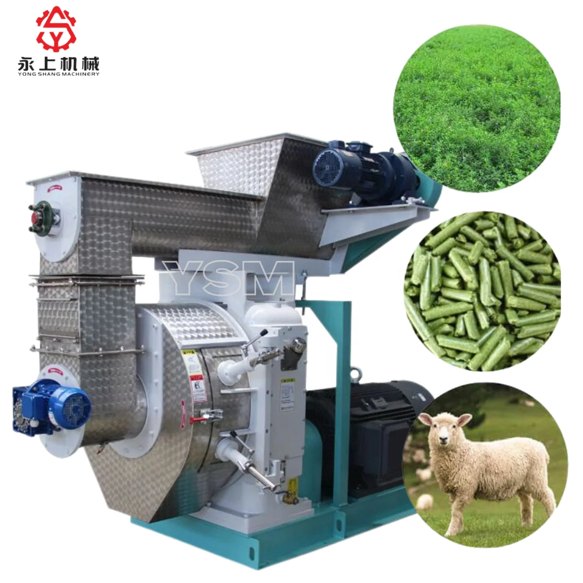 4 T/H Alfalfa Grass Hemp Animal Cattle Sheep Ruminant Feed with Ring die Pellet Mill