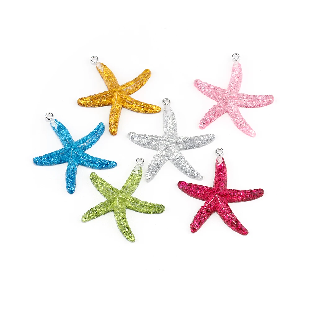 10pcs Glitter Sea Starfishs Resin Charms Pendants for Necklace Keychains Earrings Jewelry Making Diy Handmde Accessories