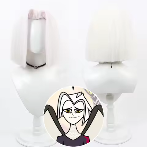 Game Hazbin Lute Cosplay Anime Hotel Lute Cosplay Wig Short White Heat Resistant Synthetic Hair Halloween