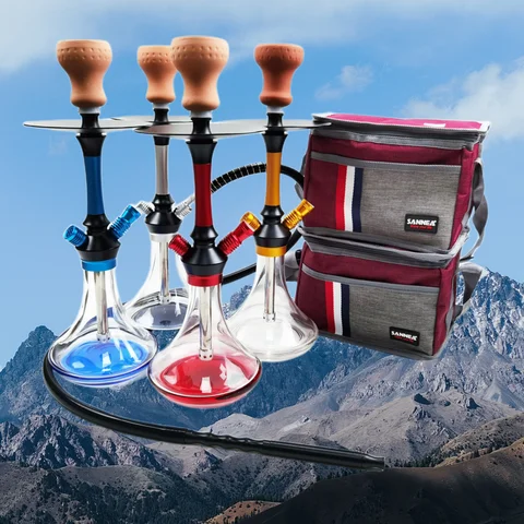 Juego completo de Shisha, accesorios de Narguile portátil de aleación de aluminio con bolsa de viaje, pipa de agua para fumar al aire libre
