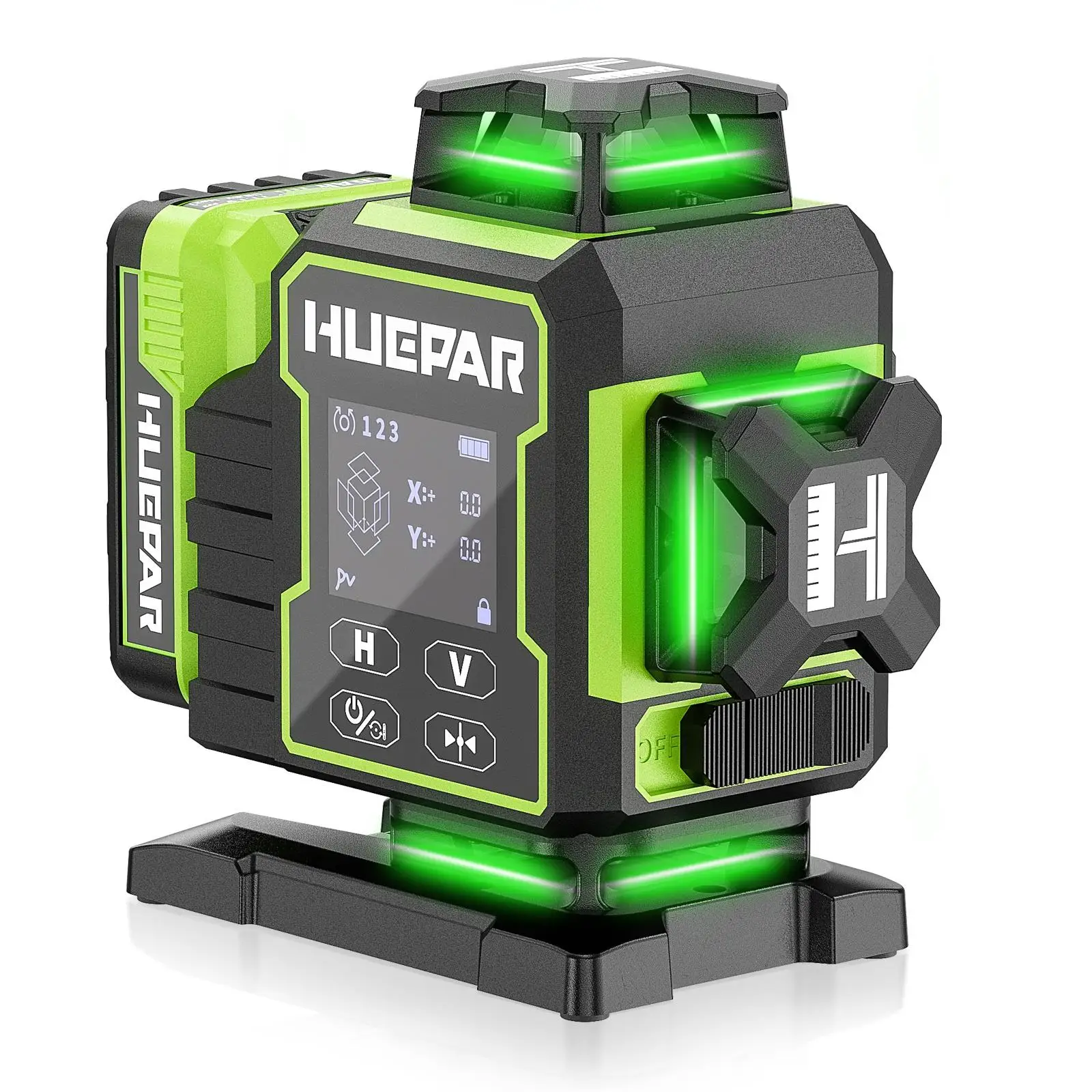 2026 Huepar W04CG Green Lasers Level 4D Rotary 16 Lines Self-Leveling With Electric Base Adjustable Brightness